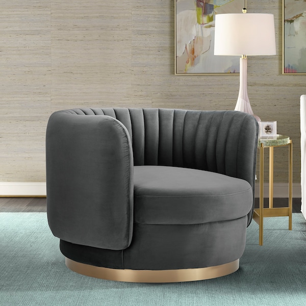 Armen Living Davy Dark Gray Velvet Swivel Accent Chair - LCDVCHGREY