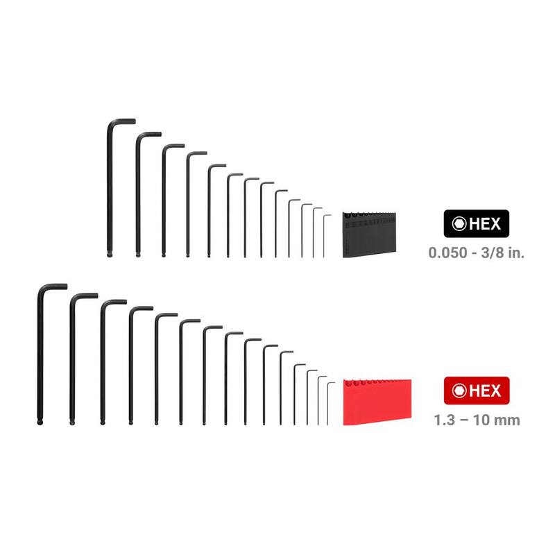 TEKTON Juego de Llaves Hexagonales con Punta de Bola de 0.050 a 3/8 pulgadas, 1.3-10 mm, con Soporte (28 piezas) - KLX91302