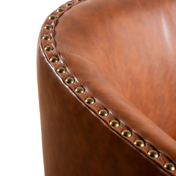 Flash Furniture Myles Club Style Commercial Barrel Accent Armchair, Brown Leathersoft Upholstery, Brass Nail Trim - BS-AC22-061-BRNPU-GG
