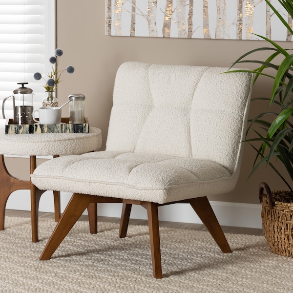 Baxton Studio Darielle Japandi Cream Boucle Fabric and Walnut Brown Finished Rubberwood Accent Chair - 228-12963-ZORO