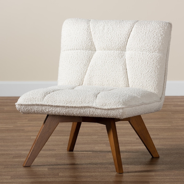 Baxton Studio Darielle Japandi Cream Boucle Fabric and Walnut Brown Finished Rubberwood Accent Chair - 228-12963-ZORO