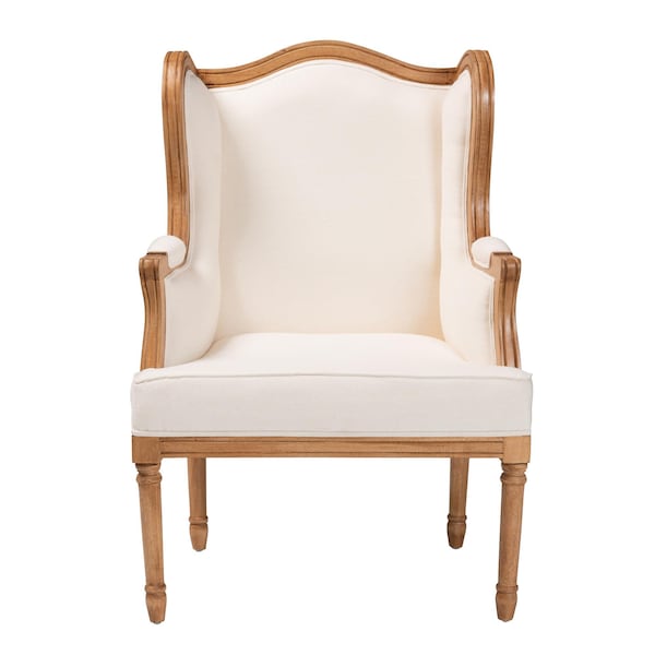 Bali & Pari Rachana Traditional French Beige Fabric and Honey Oak Finished Wood Accent Chair - 238-13386-ZORO