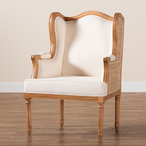Bali & Pari Rachana Traditional French Beige Fabric and Honey Oak Finished Wood Accent Chair - 238-13386-ZORO