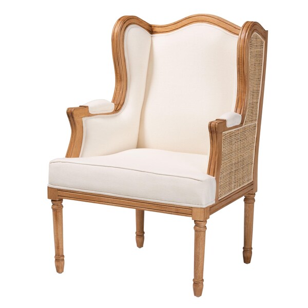 Bali & Pari Rachana Traditional French Beige Fabric and Honey Oak Finished Wood Accent Chair - 238-13386-ZORO