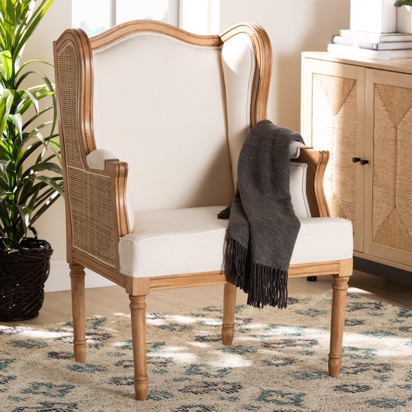 Bali & Pari Rachana Traditional French Beige Fabric and Honey Oak Finished Wood Accent Chair - 238-13386-ZORO