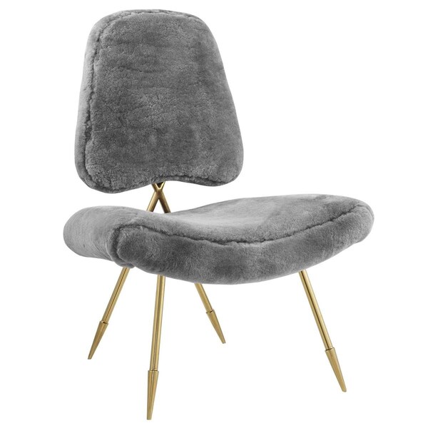 Modway Furniture Ponder Upholstered Sheepskin Fur Lounge Chair - Gray, 37 x 26.5 x 25.5 in. - EEI-2810-GRY