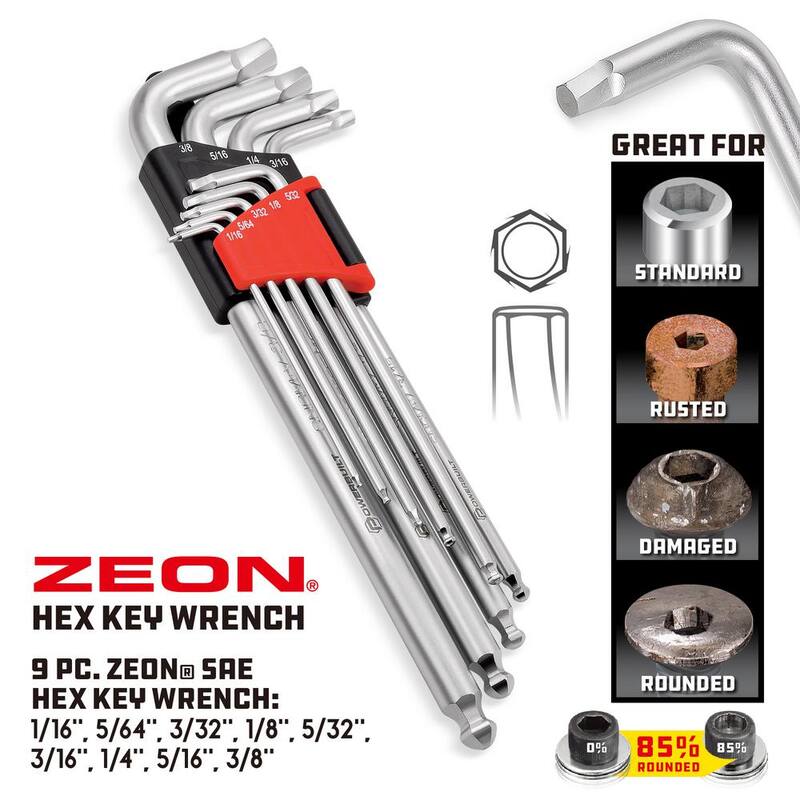 Powerbuilt 9-Piece Zeon SAE Hex Key Wrench Set for Damaged Fasteners - 240096