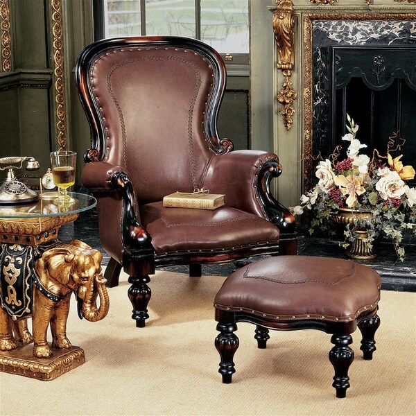 Design Toscano Victorian Rococo Faux Leather Wing Chair - AF71118