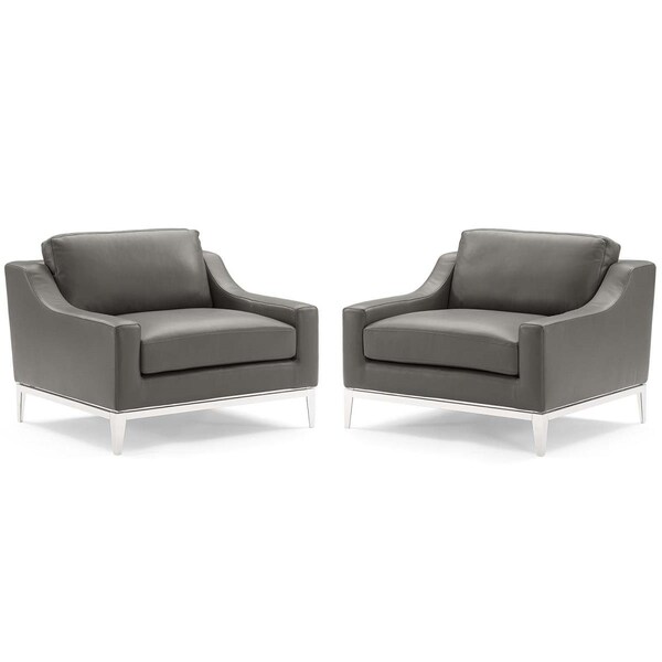 Modway Furniture Harness Stainless Steel Base Leather Armchair, Gray, 2PK - EEI-4202-GRY
