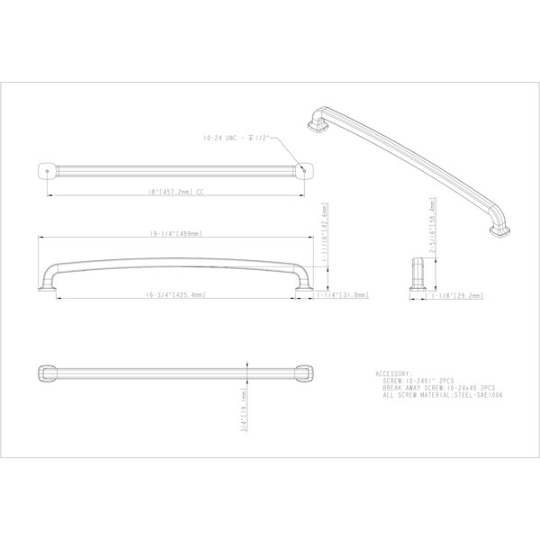 Jeffrey Alexander 18" Center-to-Center Satin Bronze Belcastel 1 Appliance Handle - MO6373-18SBZ