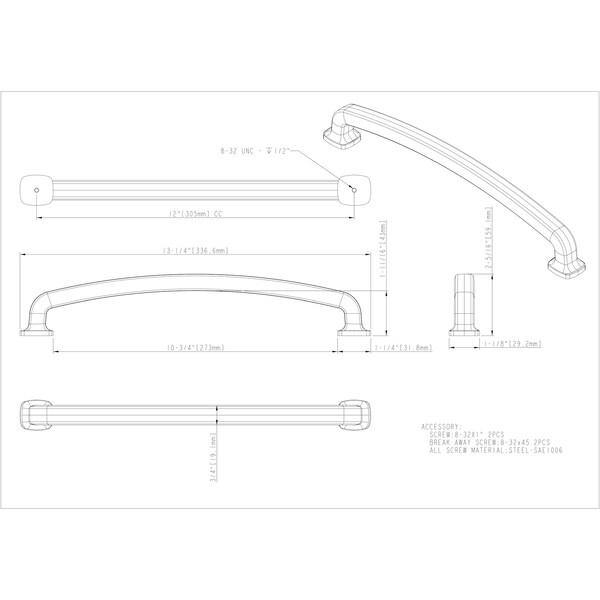 Jeffrey Alexander 12" Center-to-Center Satin Bronze Belcastel 1 Appliance Handle - MO6373-12SBZ