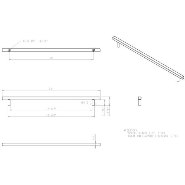 Jeffrey Alexander 18" Center-to-Center Brushed Pewter Square Dominique Appliance Handle - 845-18BNBDL