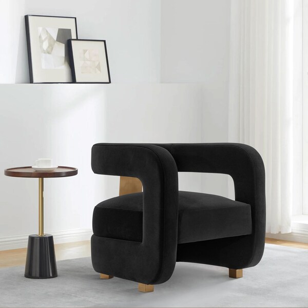 Manhattan Comfort Modern Amirah Velvet Accent Chair in Black - AC060-BK