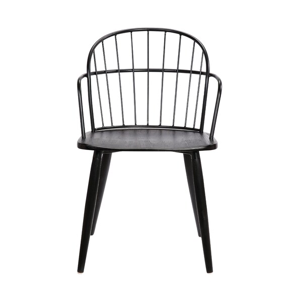 Armen Living Bradley Steel Framed Side Chair in Black Powder Coated Finish and Black Brushed Wood - LCBDSIBLBL