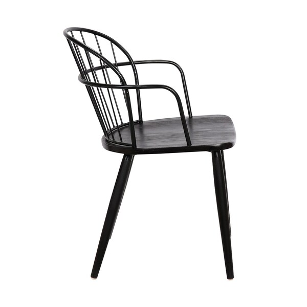 Armen Living Bradley Steel Framed Side Chair in Black Powder Coated Finish and Black Brushed Wood - LCBDSIBLBL