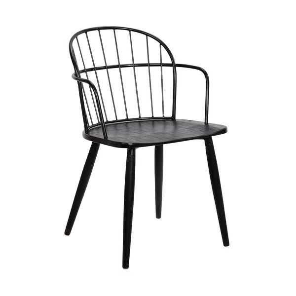 Armen Living Bradley Steel Framed Side Chair in Black Powder Coated Finish and Black Brushed Wood - LCBDSIBLBL