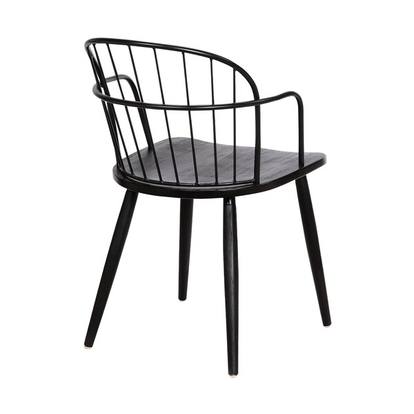 Armen Living Bradley Steel Framed Side Chair in Black Powder Coated Finish and Black Brushed Wood - LCBDSIBLBL