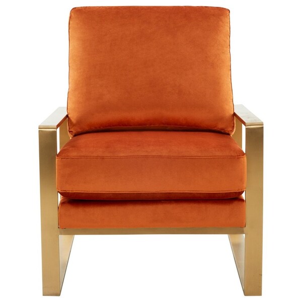 Leisuremod Jefferson Velvet Design Accent Armchair with Gold Brass Finish Frame, Orange Marmalade - JA29OR