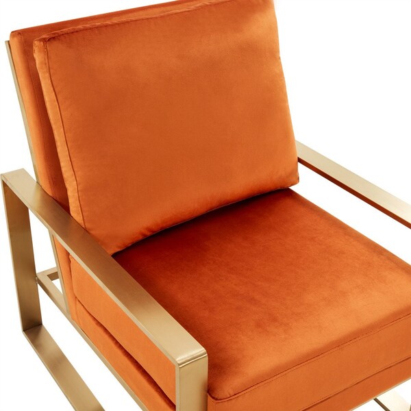Leisuremod Jefferson Velvet Design Accent Armchair with Gold Brass Finish Frame, Orange Marmalade - JA29OR