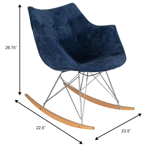 Leisuremod Willow Velvet Eiffel Base Rocking Chair, Navy Blue - WR24VBU