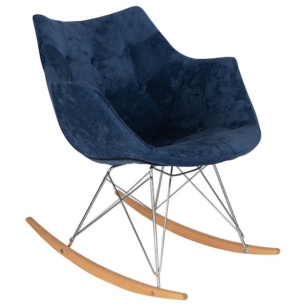 Leisuremod Willow Velvet Eiffel Base Rocking Chair, Navy Blue - WR24VBU