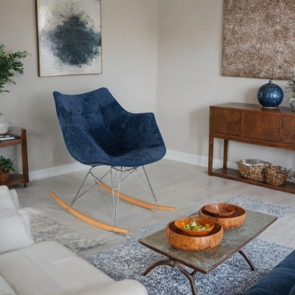 Leisuremod Willow Velvet Eiffel Base Rocking Chair, Navy Blue - WR24VBU