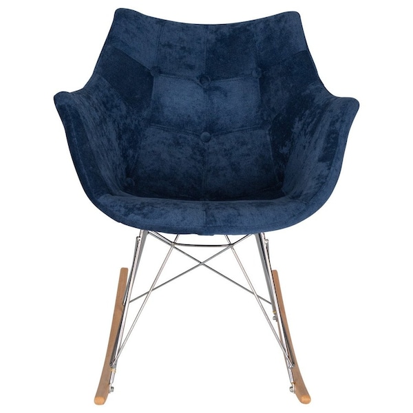 Leisuremod Willow Velvet Eiffel Base Rocking Chair, Navy Blue - WR24VBU