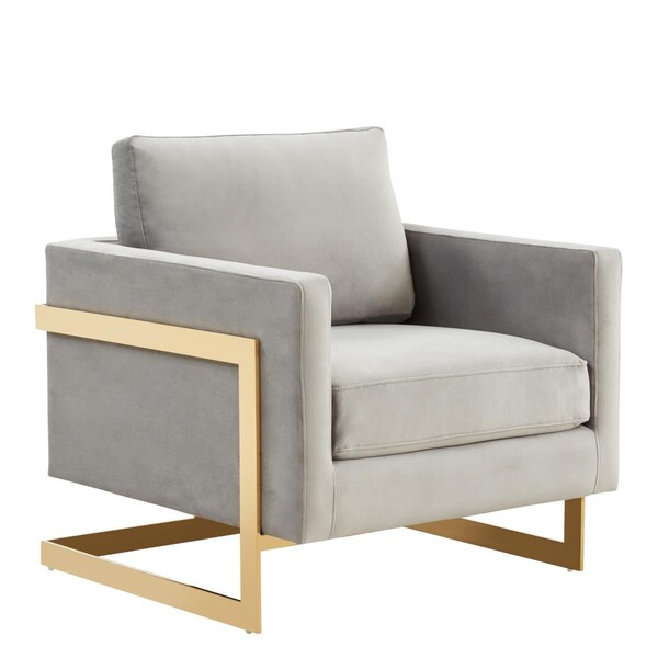 Kd Americana Lincoln Velvet Accent Armchair with Gold Frame, Light Grey - KD3035881