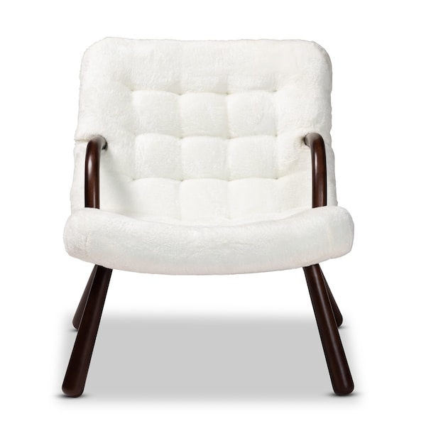Baxton Studio Eisa Modern & Contemporary White Sherpa Upholstered and Walnut Brown Finished Wood Accent Chair - 204-12579