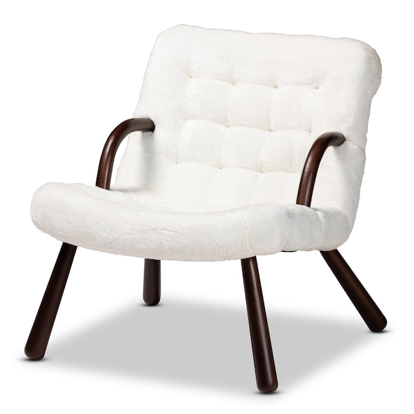 Baxton Studio Eisa Modern & Contemporary White Sherpa Upholstered and Walnut Brown Finished Wood Accent Chair - 204-12579