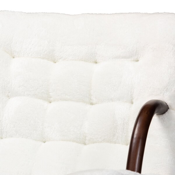 Baxton Studio Eisa Modern & Contemporary White Sherpa Upholstered and Walnut Brown Finished Wood Accent Chair - 204-12579