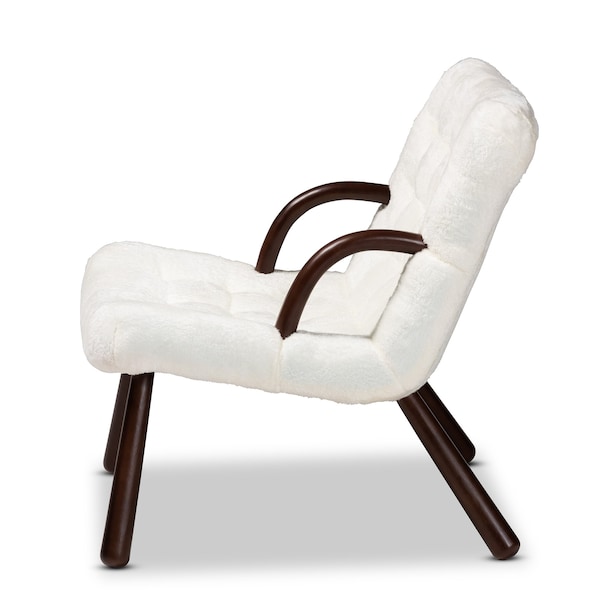 Baxton Studio Eisa Modern & Contemporary White Sherpa Upholstered and Walnut Brown Finished Wood Accent Chair - 204-12579