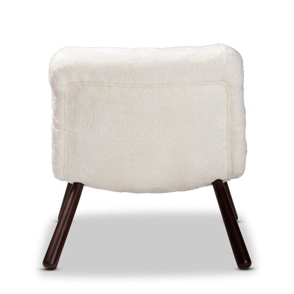 Baxton Studio Eisa Modern & Contemporary White Sherpa Upholstered and Walnut Brown Finished Wood Accent Chair - 204-12579