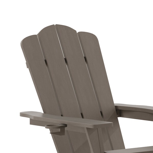 Flash Furniture Newport Adirondack Chair w/Cup Holder and Pull Out Ottoman, All-Weather HDPE, Brown, 2PK - 2-LE-HMP-1044-110-BR-GG