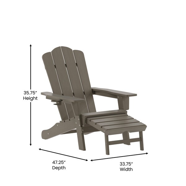 Flash Furniture Newport Adirondack Chair w/Cup Holder and Pull Out Ottoman, All-Weather HDPE, Brown, 2PK - 2-LE-HMP-1044-110-BR-GG