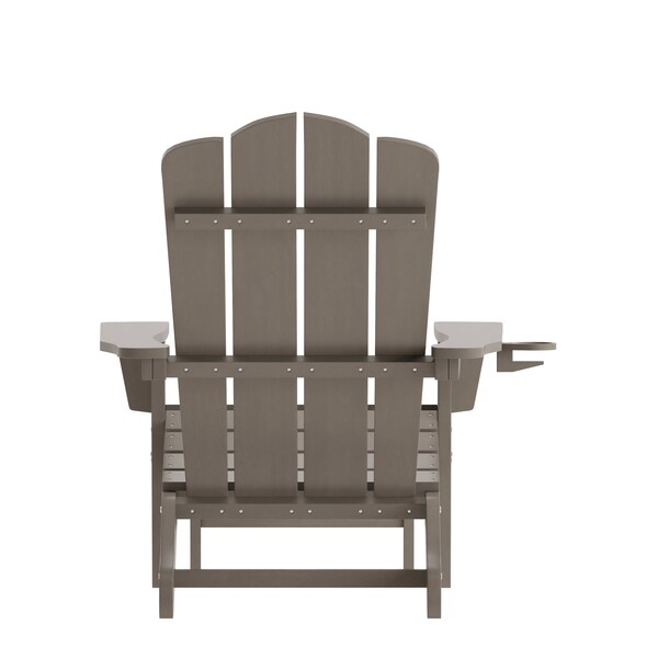 Flash Furniture Newport Adirondack Chair w/Cup Holder and Pull Out Ottoman, All-Weather HDPE, Brown, 2PK - 2-LE-HMP-1044-110-BR-GG