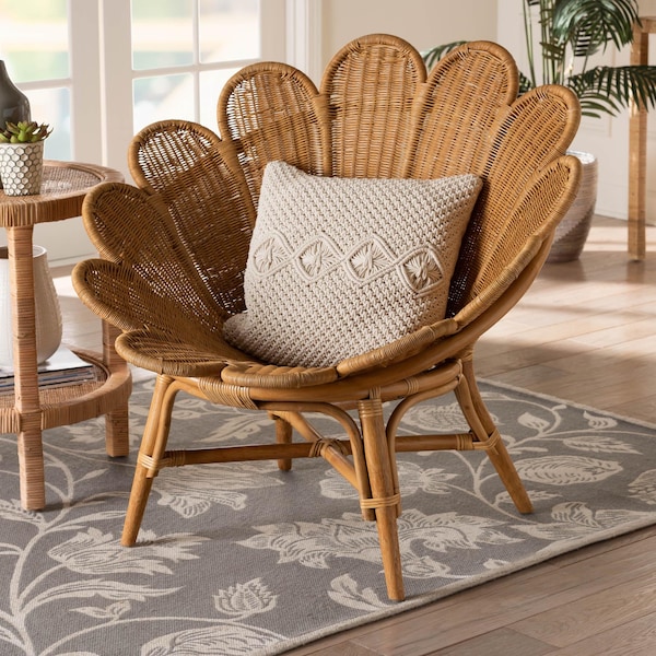 Bali & Pari Blossom Bohemian Honey Rattan Accent Flower Chair - 245-13636-ZORO