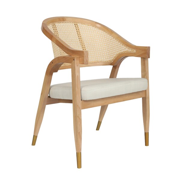Flash Furniture Naomi Cane Rattan Dining and Accent Chair w/Solid Wood Frme, Gold Tipped Legs and Beige Padded Seat - SK-220901-NAT-GG