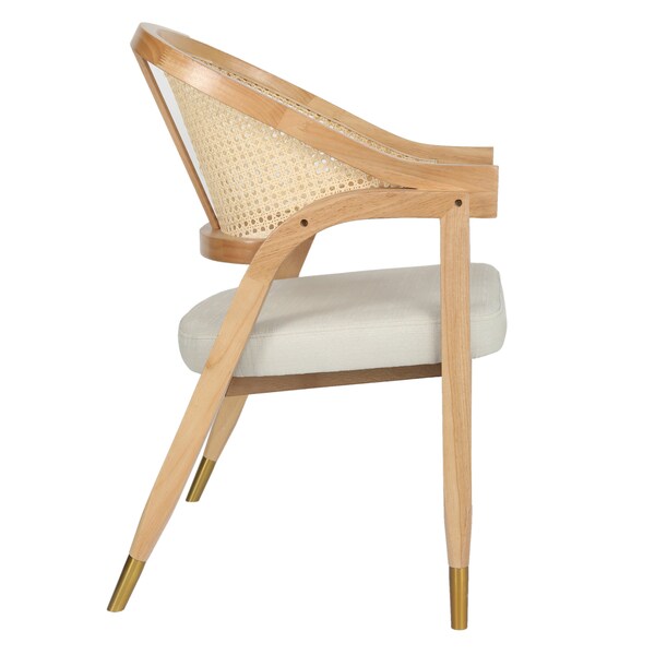 Flash Furniture Naomi Cane Rattan Dining and Accent Chair w/Solid Wood Frme, Gold Tipped Legs and Beige Padded Seat - SK-220901-NAT-GG