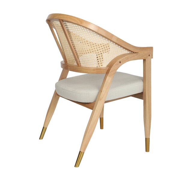 Flash Furniture Naomi Cane Rattan Dining and Accent Chair w/Solid Wood Frme, Gold Tipped Legs and Beige Padded Seat - SK-220901-NAT-GG