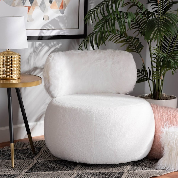 Baxton Studio Tayla Modern & Contemporary White Fabric Upholstered and Black Metal Accent Chair - 204-12578