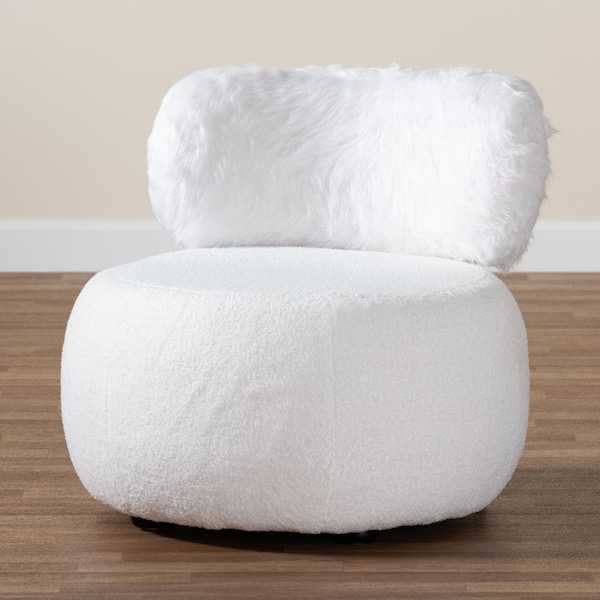 Baxton Studio Tayla Modern & Contemporary White Fabric Upholstered and Black Metal Accent Chair - 204-12578