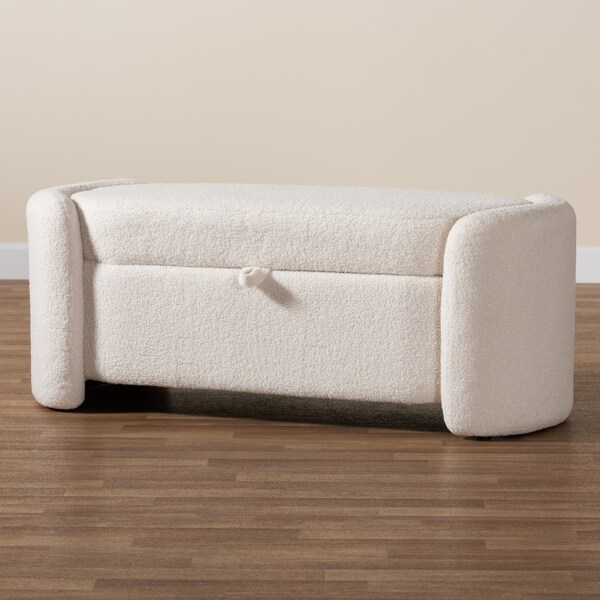Baxton Studio Oakes Modern and Contemporary Ivory Boucle Upholstered Storage Bench - 220-12863-ZORO