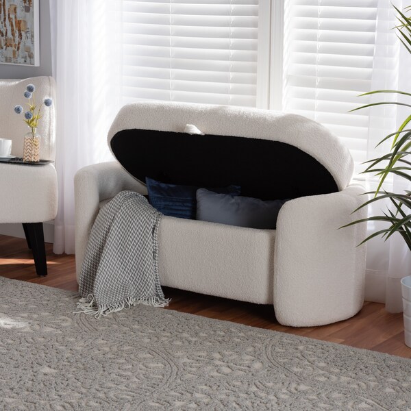 Baxton Studio Oakes Modern and Contemporary Ivory Boucle Upholstered Storage Bench - 220-12863-ZORO
