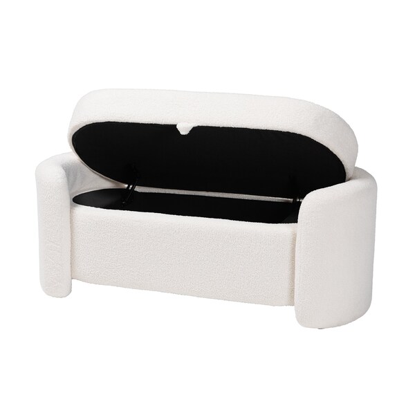 Baxton Studio Oakes Modern and Contemporary Ivory Boucle Upholstered Storage Bench - 220-12863-ZORO