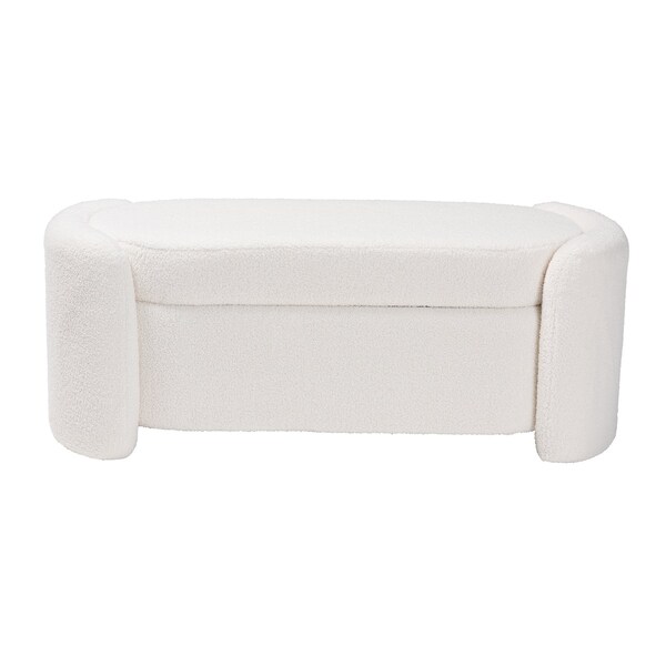 Baxton Studio Oakes Modern and Contemporary Ivory Boucle Upholstered Storage Bench - 220-12863-ZORO