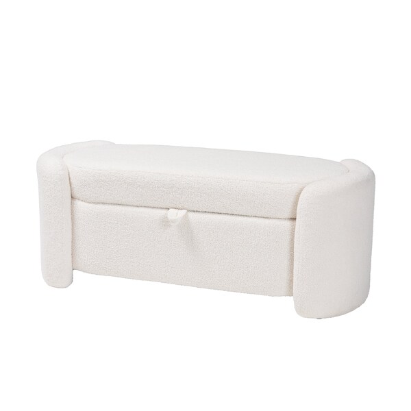 Baxton Studio Oakes Modern and Contemporary Ivory Boucle Upholstered Storage Bench - 220-12863-ZORO