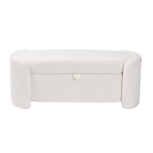 Baxton Studio Oakes Modern and Contemporary Ivory Boucle Upholstered Storage Bench - 220-12863-ZORO
