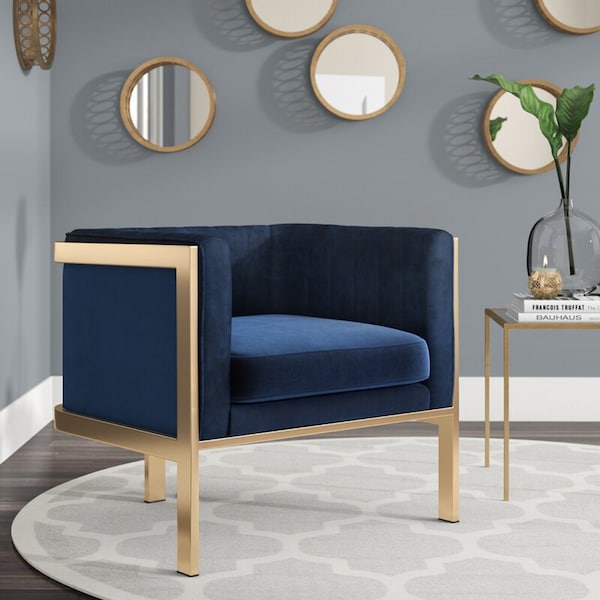 Manhattan Comfort Paramount Accent Armchair in Royal Blue and Polished Brass - AC053-BL
