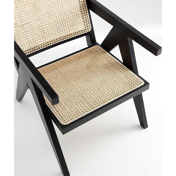 Manhattan Comfort Hamlet Accent Chair in Black and Natural Cane - ACCA04-BK
